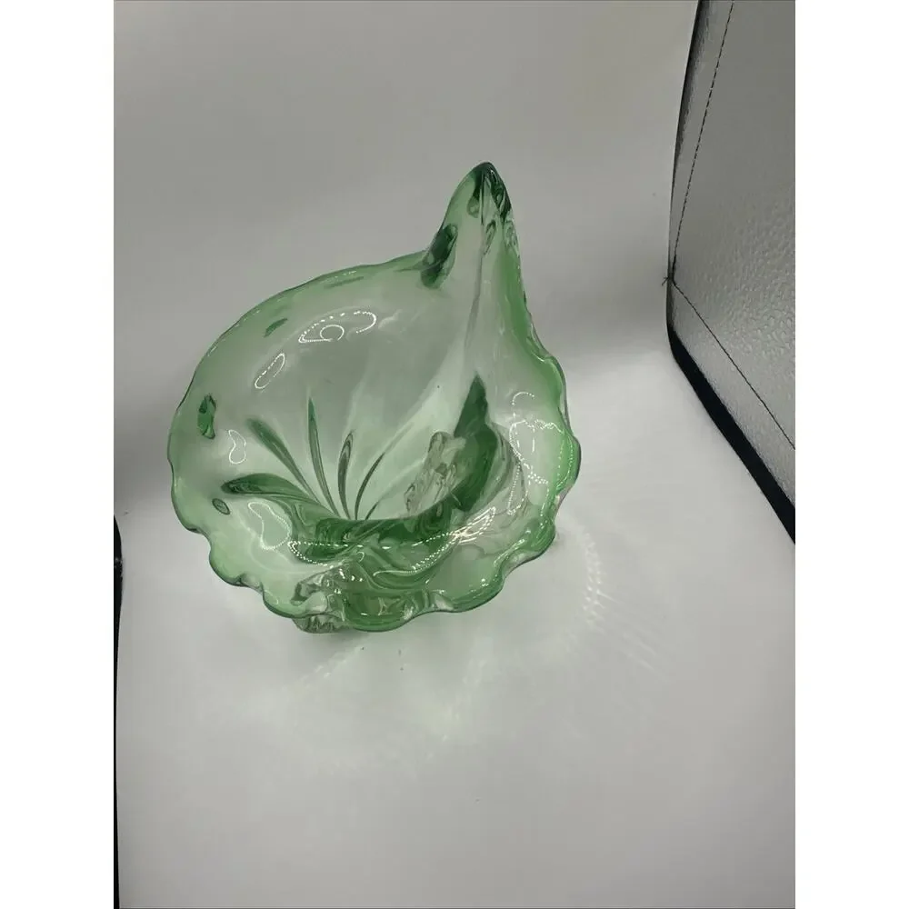 Vtg Murano Jack n Pulpit Green To Clear Blown Glass Upright Horn Vase-7